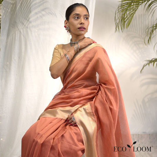 Nutmeg Ecoloom Maheshwari Silk Handloom Saree