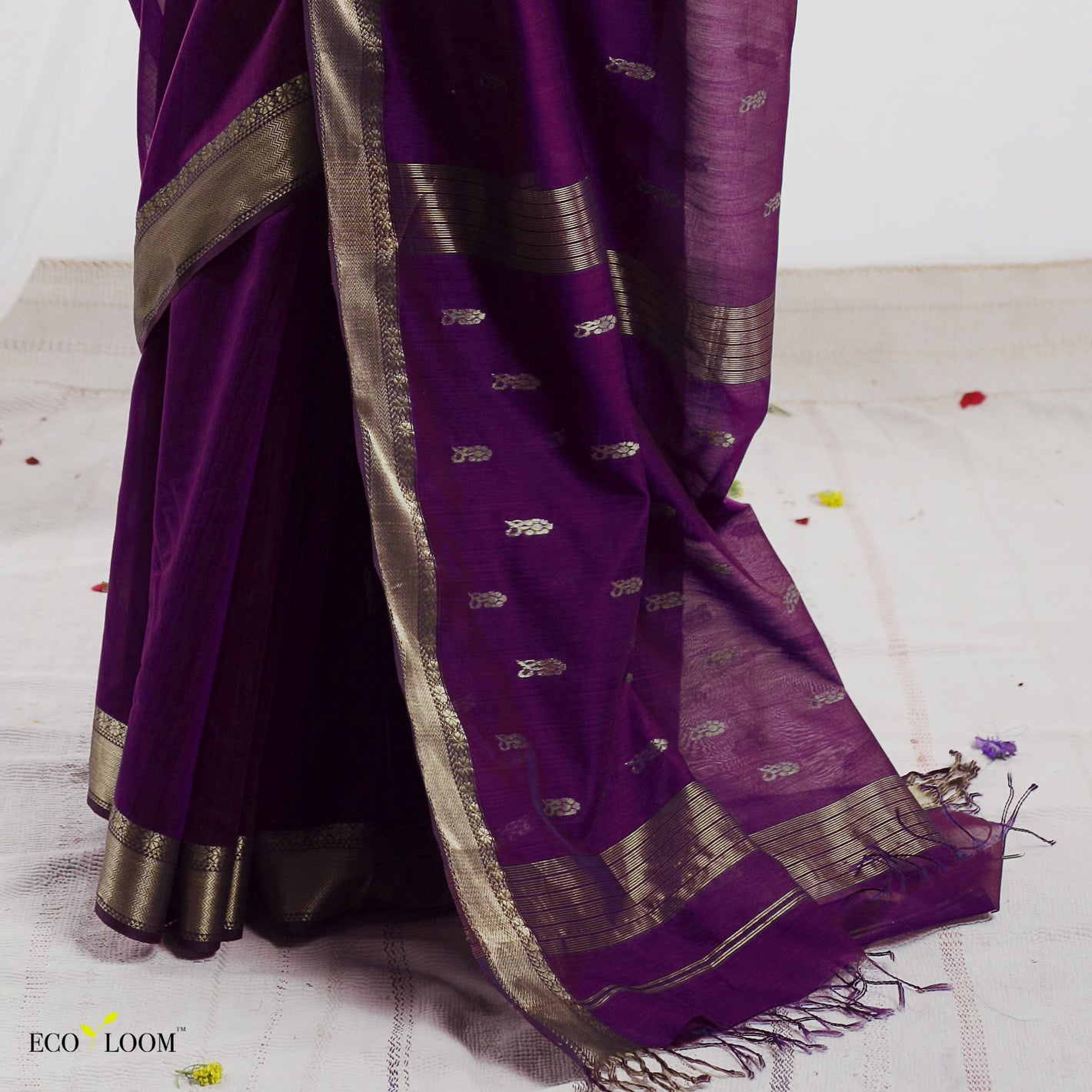 Amira Purple Silk Cotton Buti Ecoloom Saree