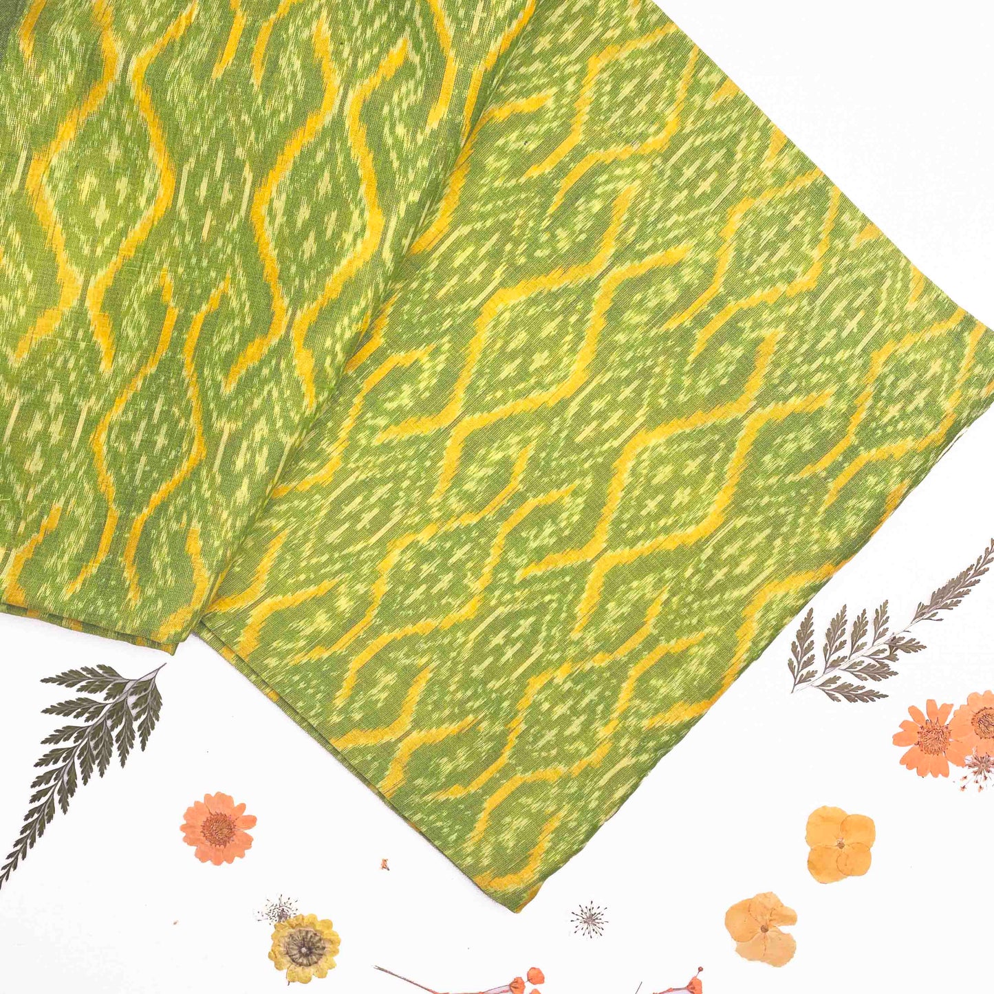 Blouse fabric Cotton Ikat green yellow