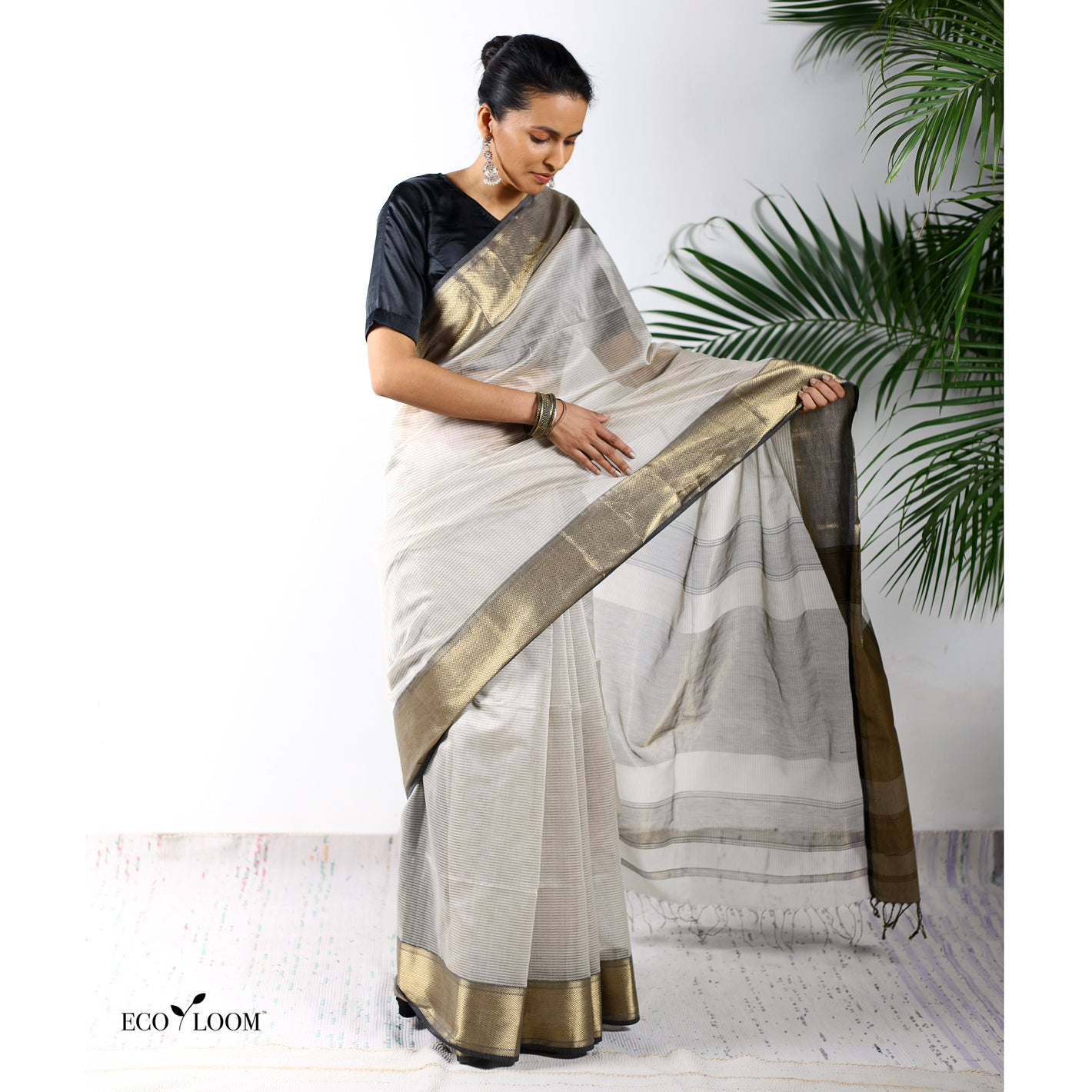 Southloom™ Handloom Kerala Premium Saree with Copper Kasavu Micro Chec –  Southloom Handmade and Organics