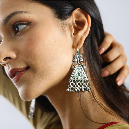 Mughal Pakshi Earrings In Silver