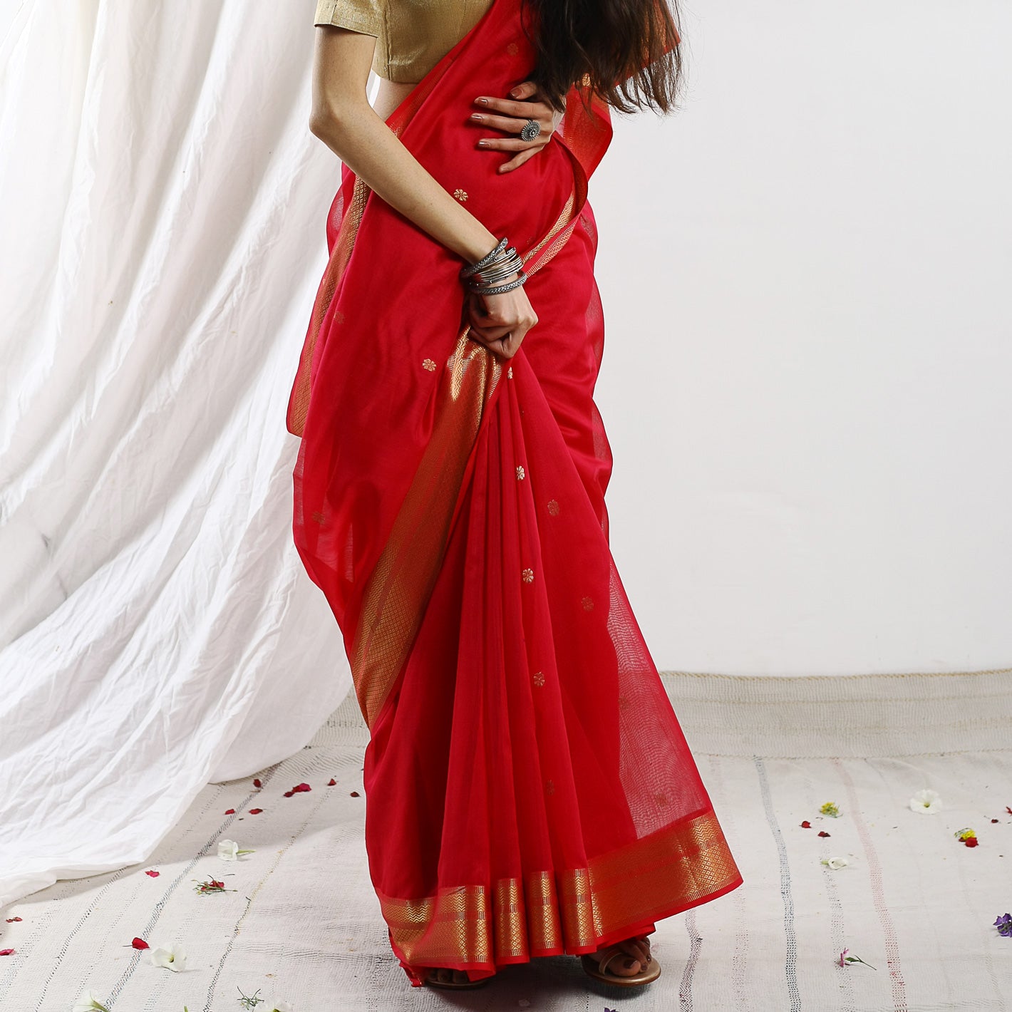 Madhavi Silk Cotton Buti Ecoloom Saree