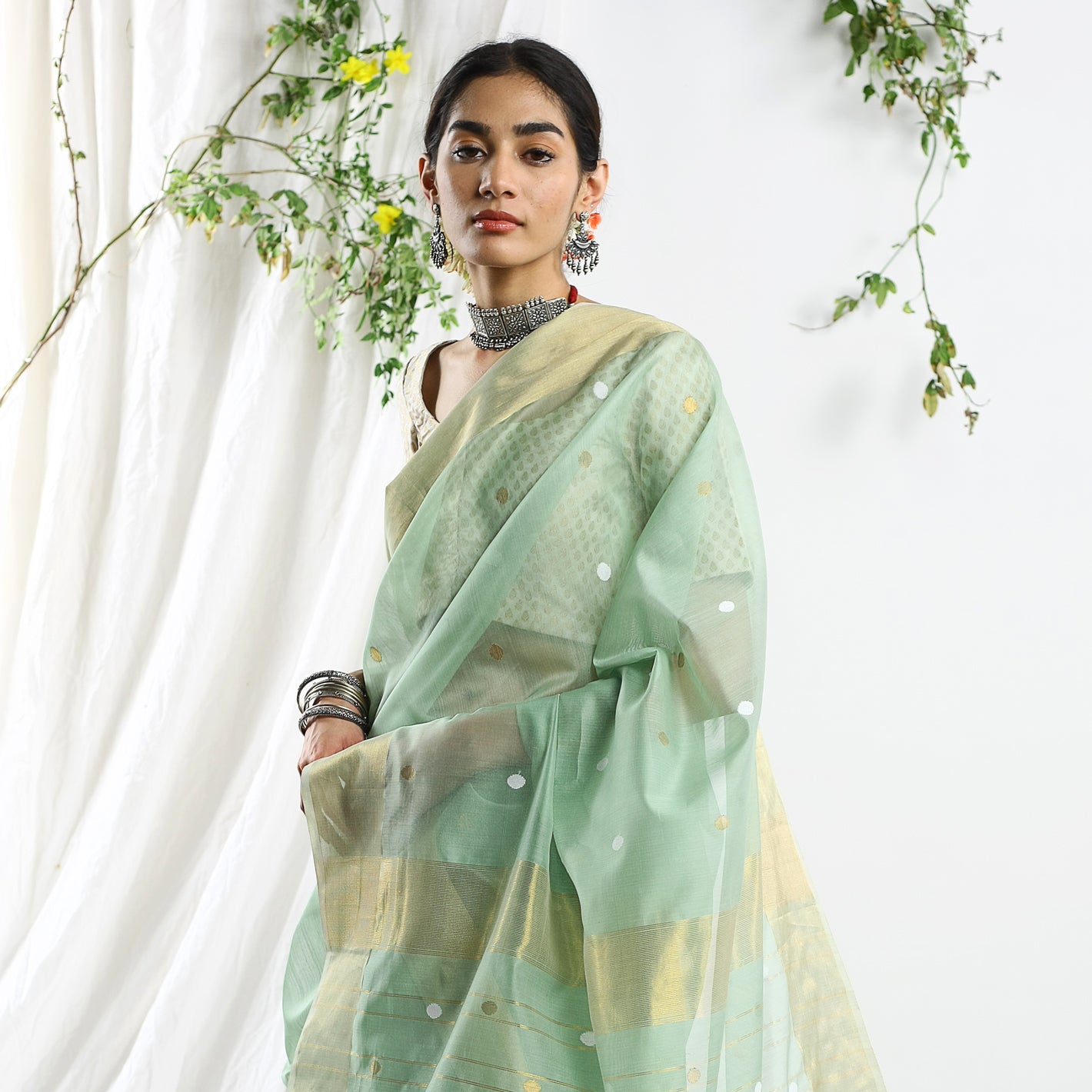 Ecoloom Trishna Buti Silk Cotton Handloom Saree