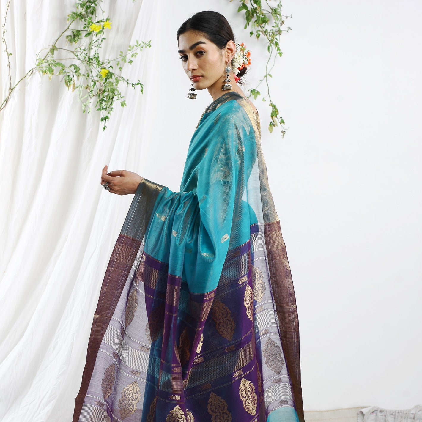 Chaitra Silk Cotton Buti Tissue Ecoloom Saree