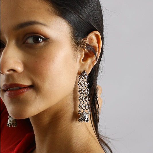 Dholki Earrings Jhumki In Silver